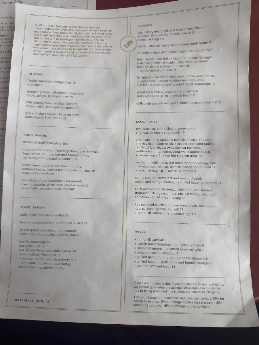 Menu, bills