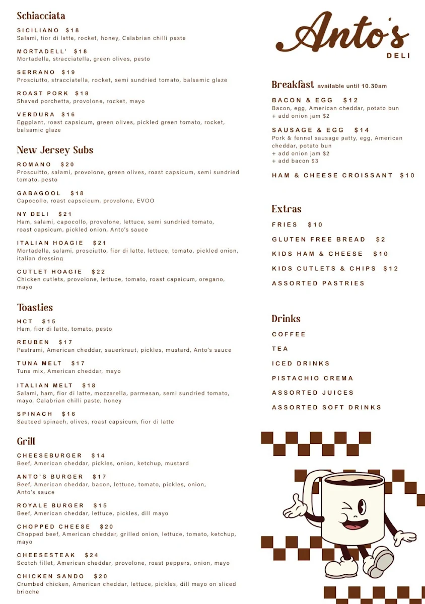 Menu, Anto's Deli