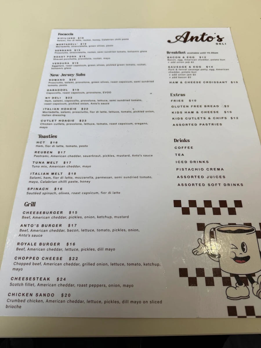 Menu, Anto's Deli
