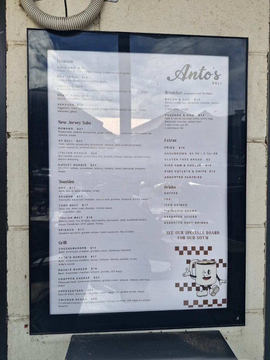 Menu, Anto's Deli
