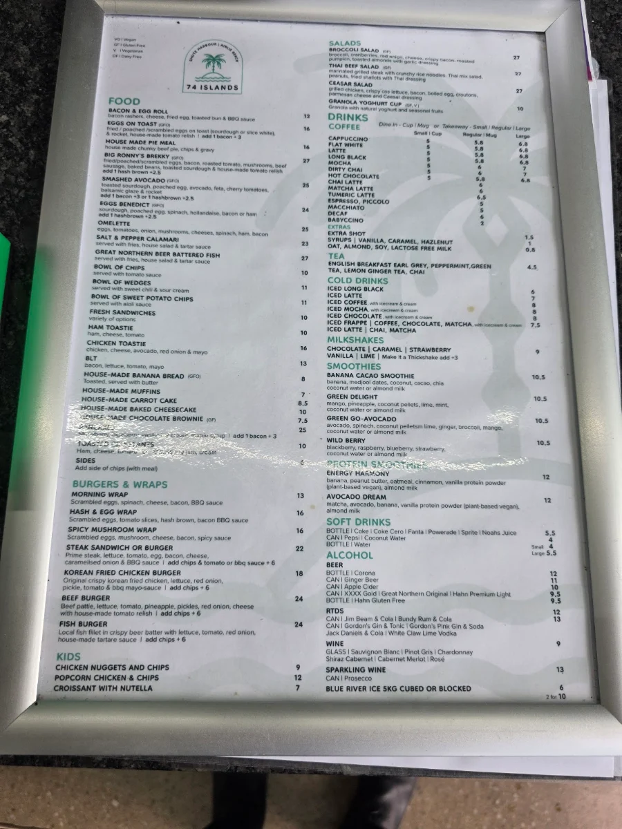 Menu, 74 Islands Bar & Bistro | Coffee