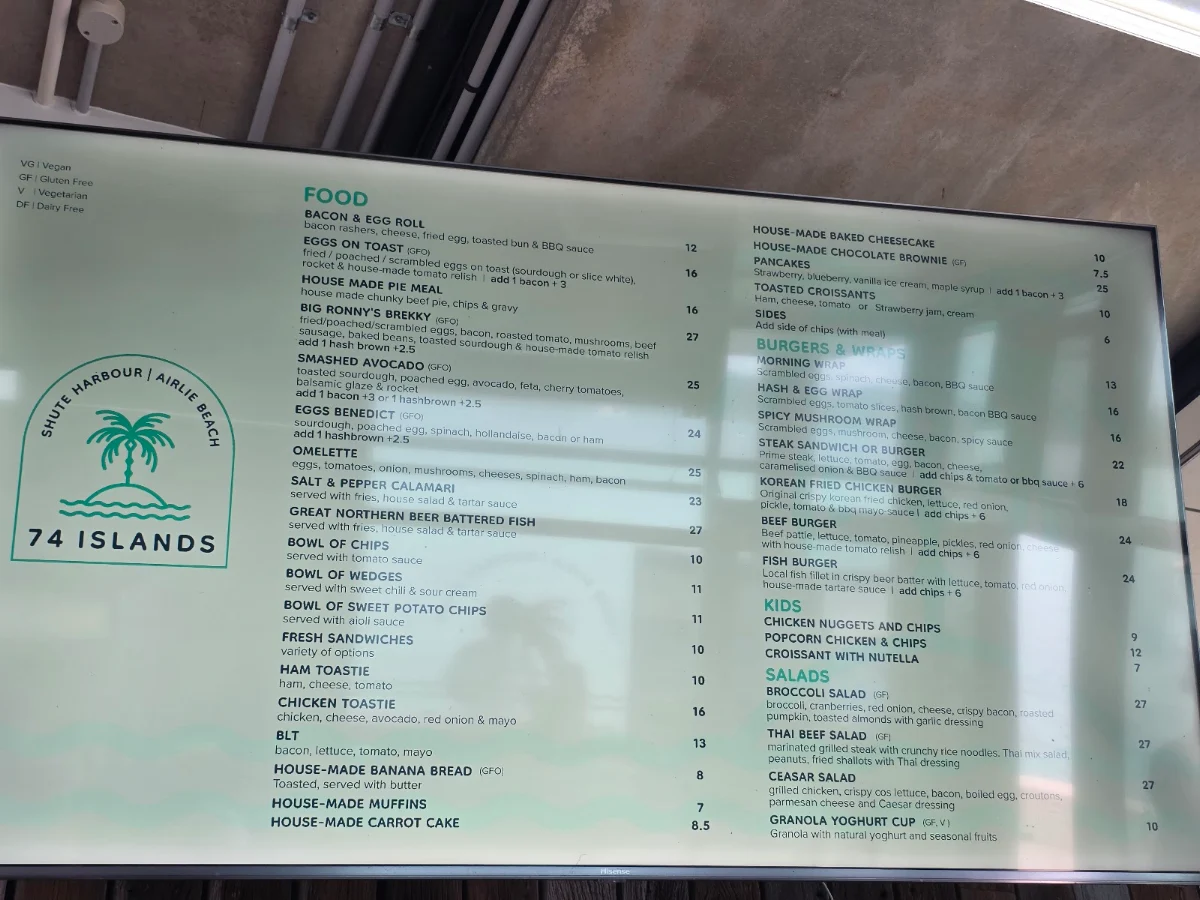 Menu, 74 Islands Bar & Bistro | Coffee