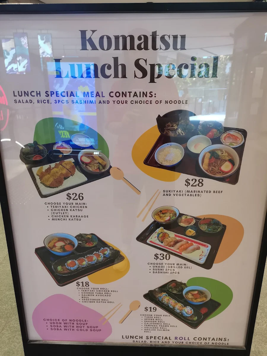 Menu, Komatsu Japanese Restaurant