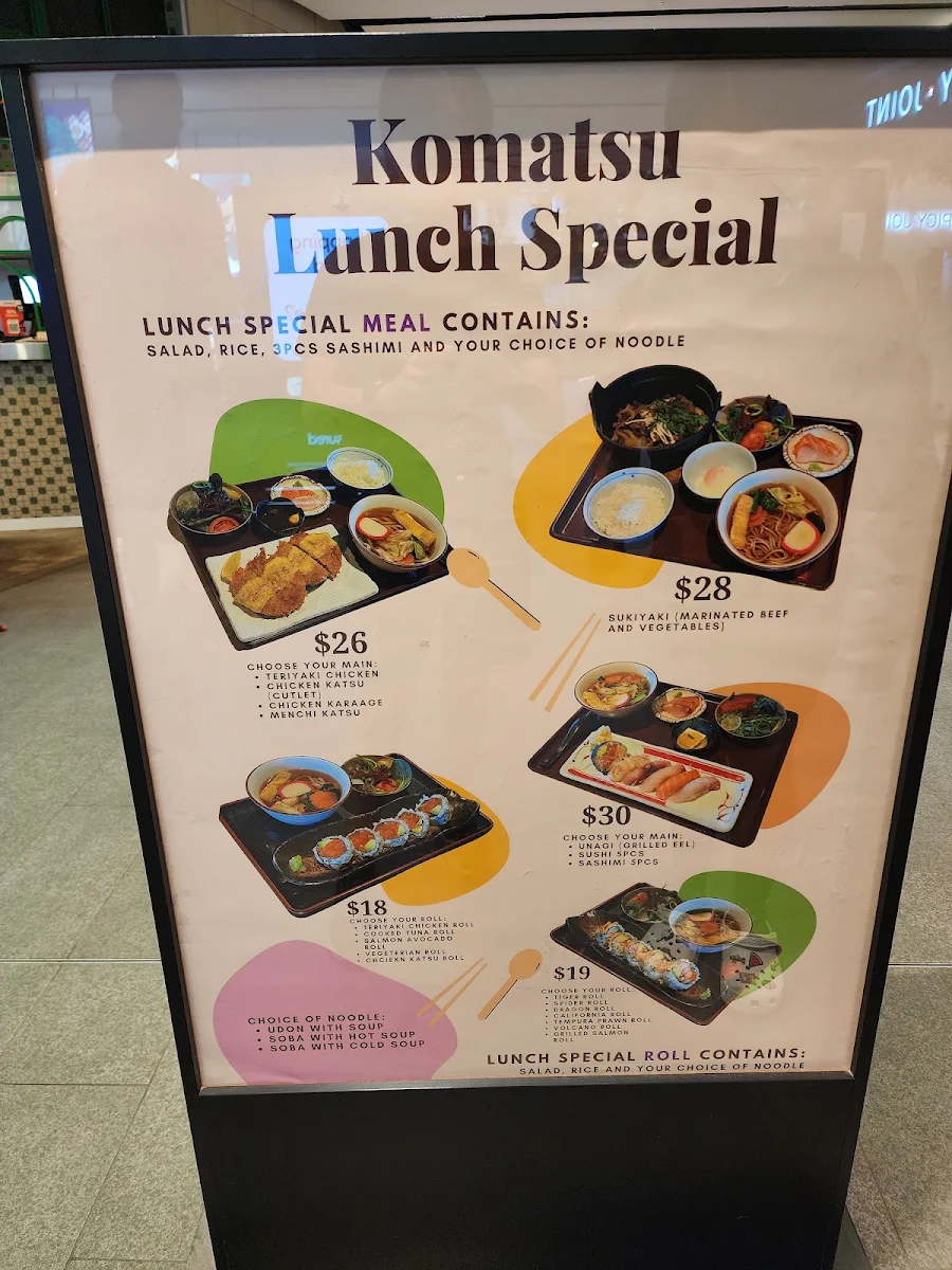Menu, Komatsu Japanese Restaurant