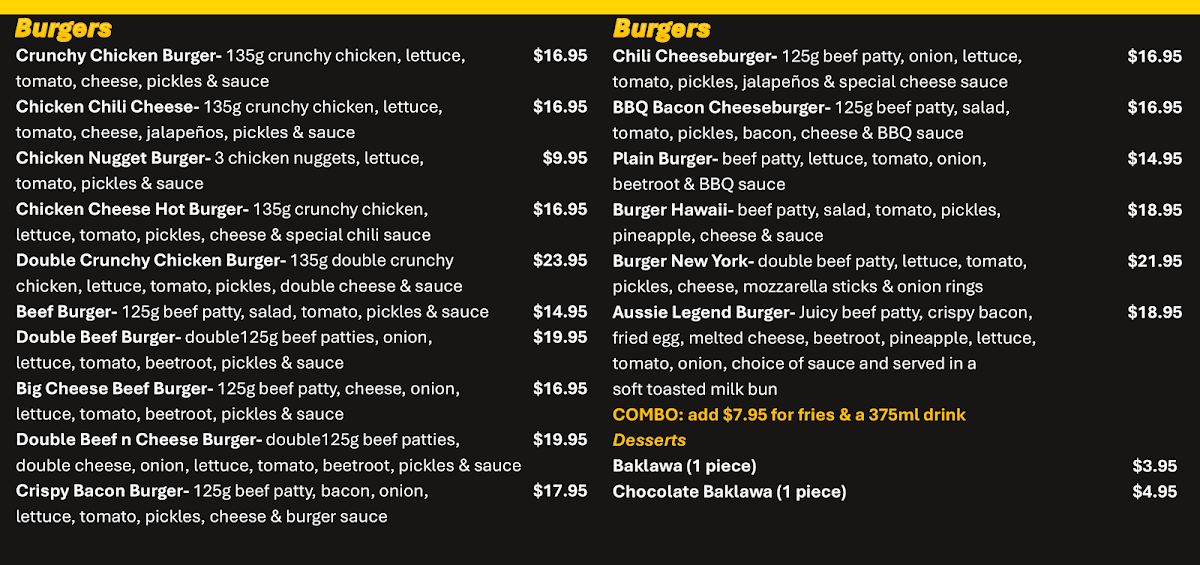 Menu, Golden Flame Pizza & Kebab & Burgers