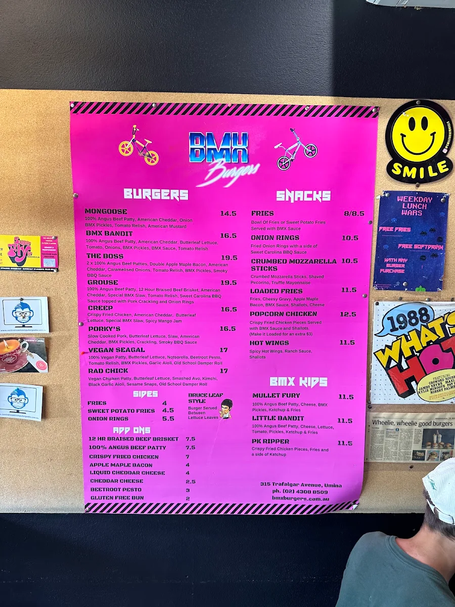 Menu, BMX Burgers