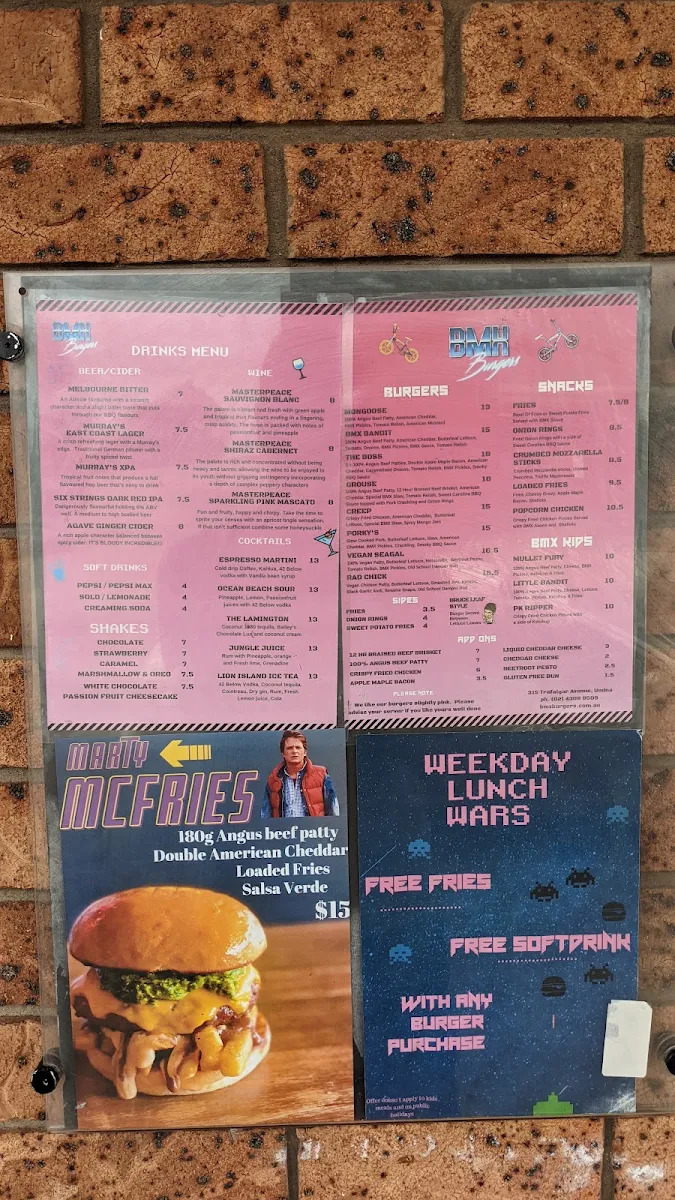 Menu, BMX Burgers