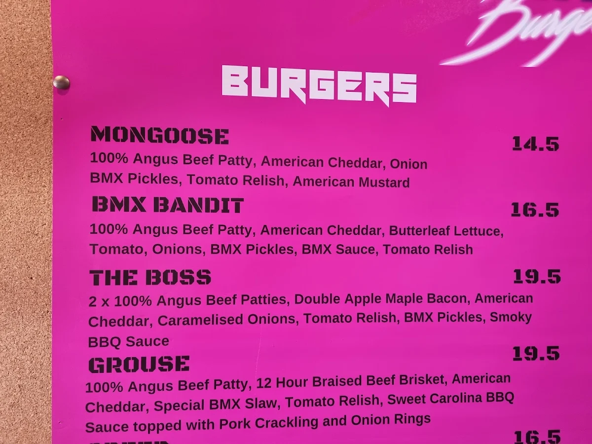 Menu, BMX Burgers