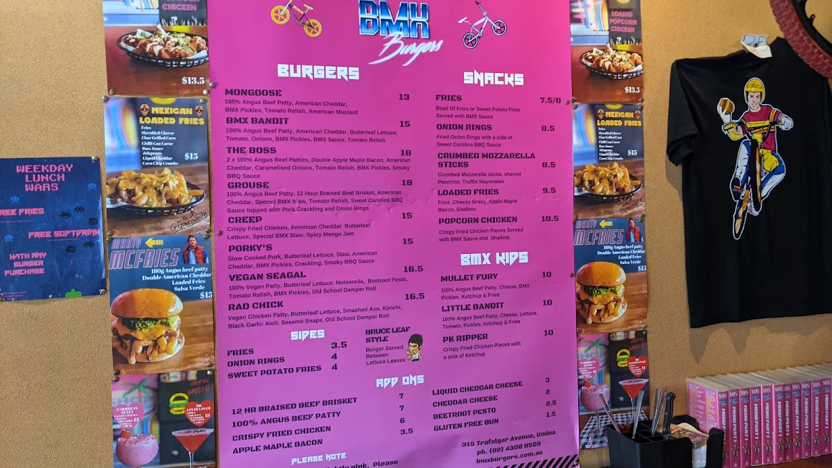 Menu, BMX Burgers