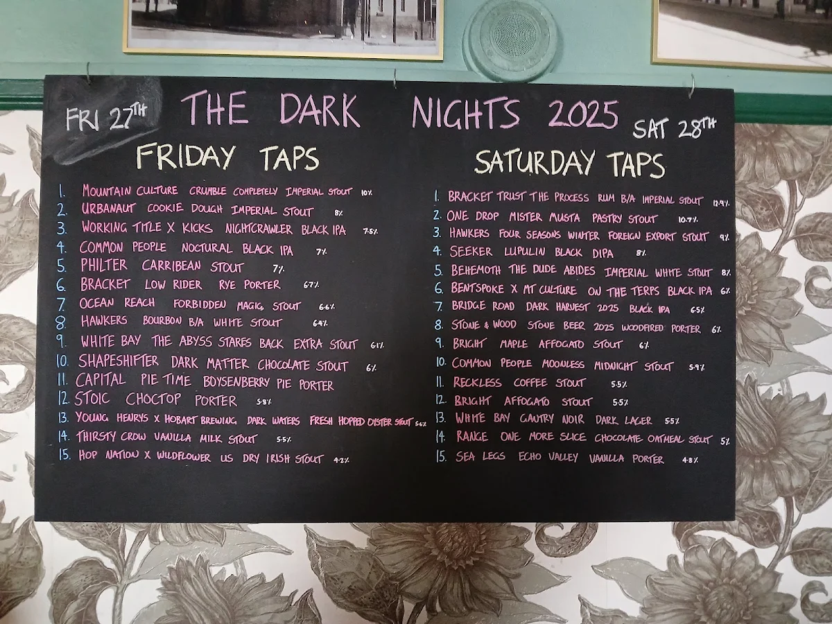 Menu, Union Hotel