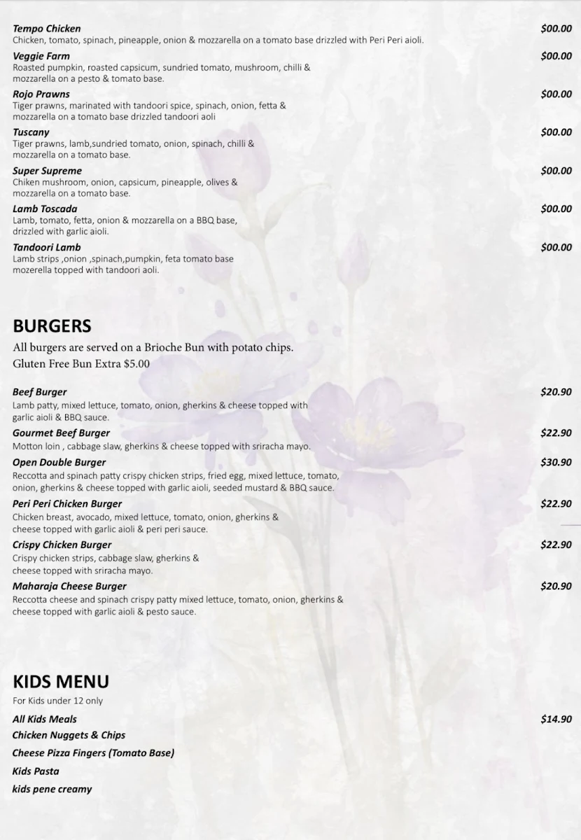 Menu, Purple Lounge (Food, Cocktail & Shisha Bar)
