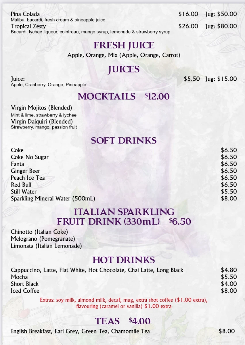 Menu, Purple Lounge (Food, Cocktail & Shisha Bar)