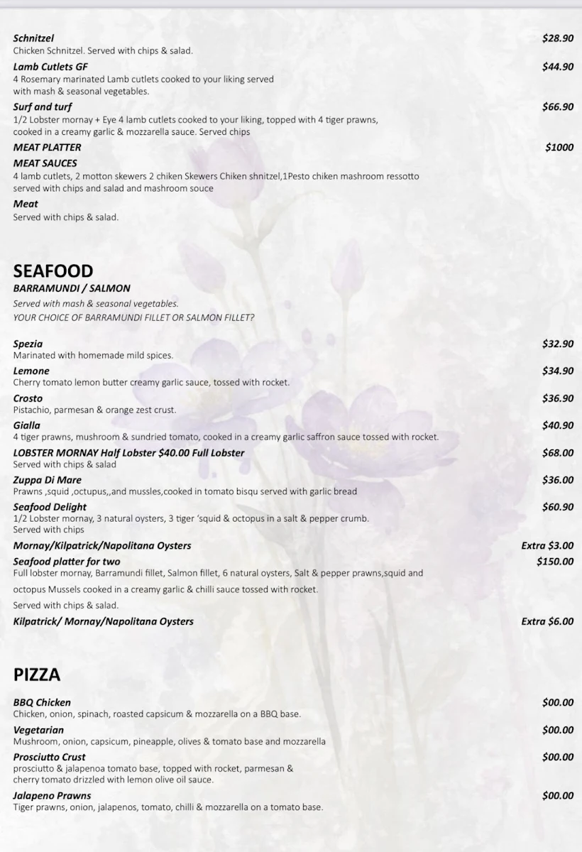 Menu, Purple Lounge (Food, Cocktail & Shisha Bar)