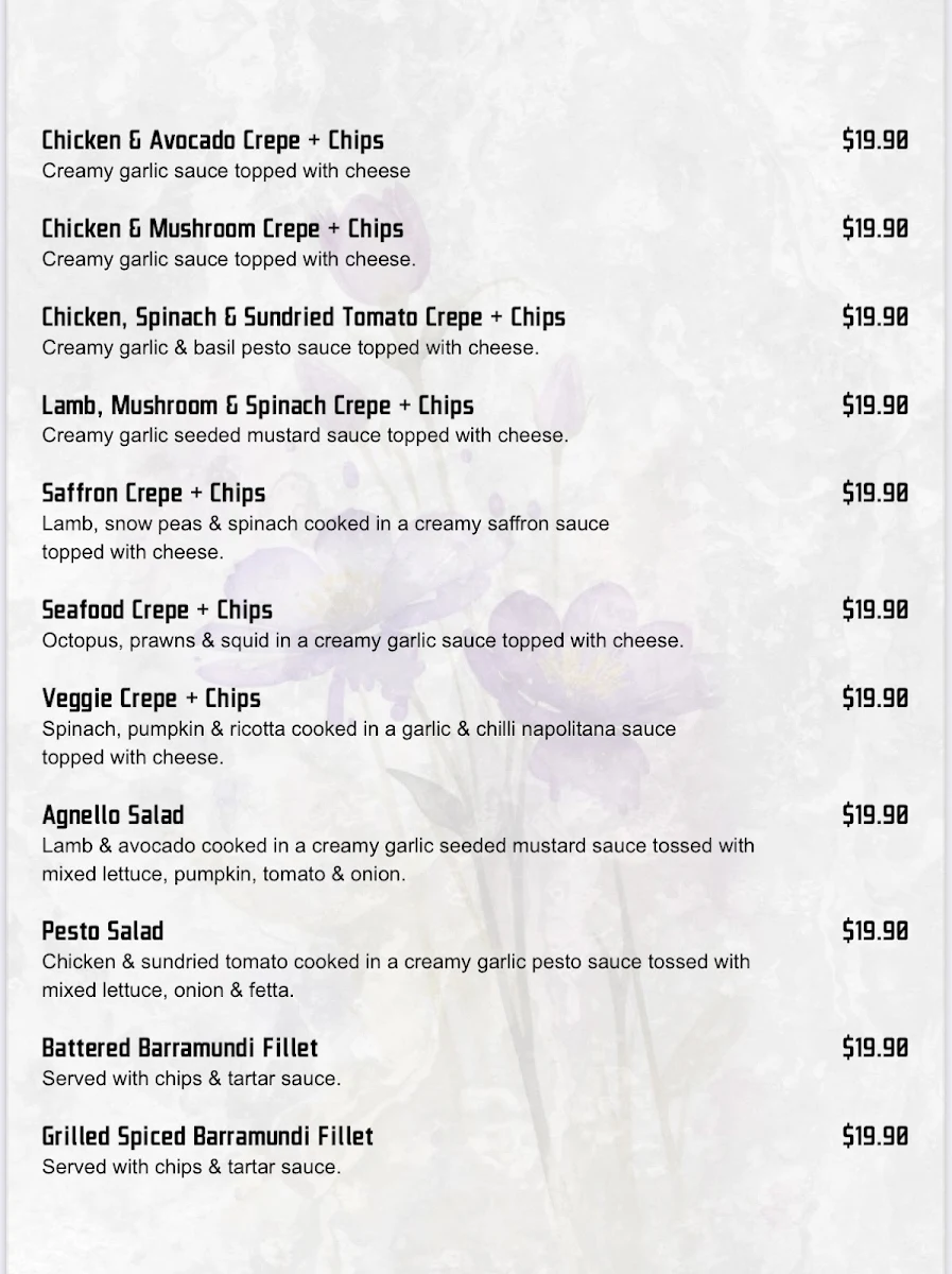 Menu, Purple Lounge (Food, Cocktail & Shisha Bar)