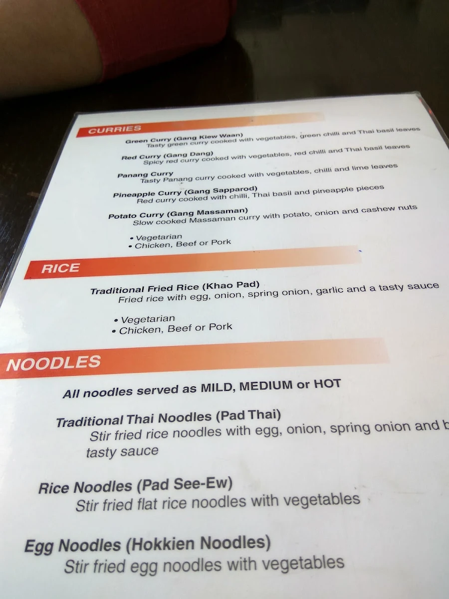 Menu, Tuptim Thai Lara