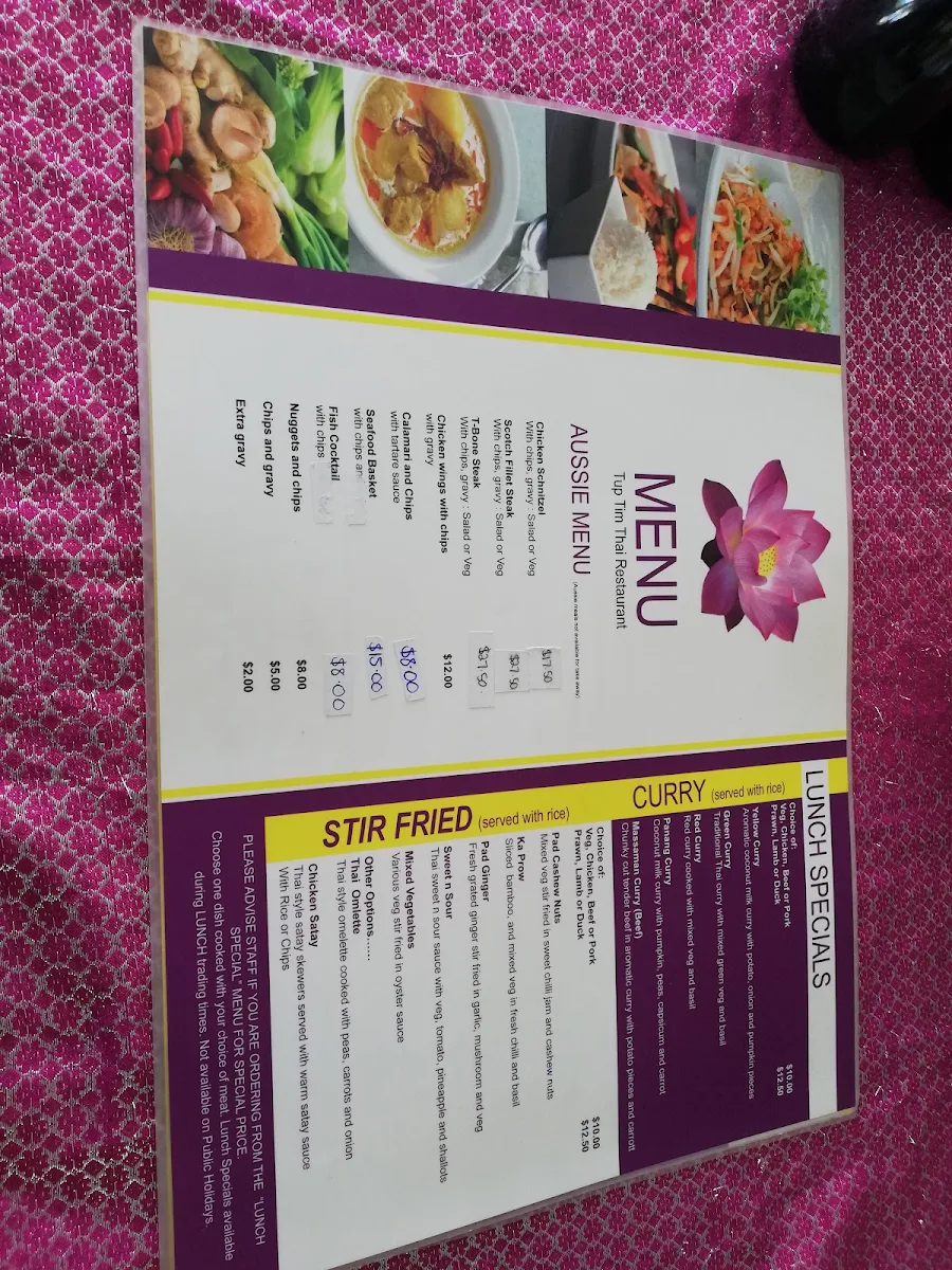 Menu, Tuptim Thai Lara