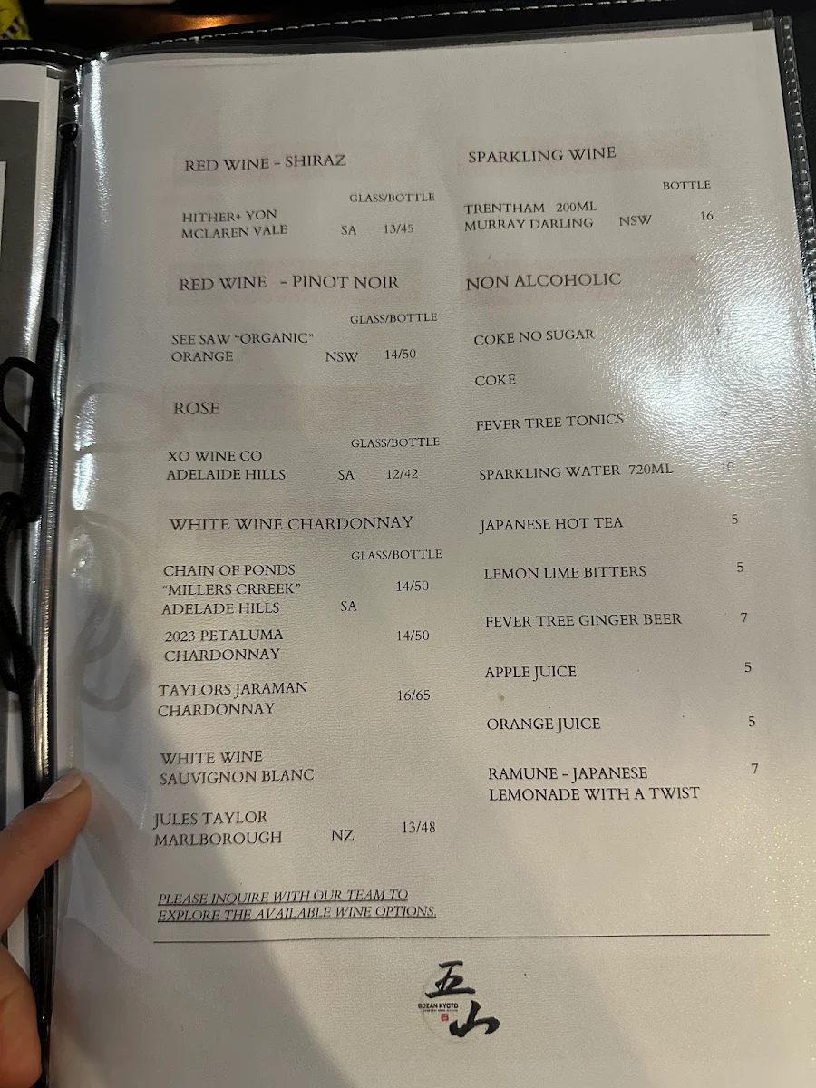 Menu, Gozan Kyoto Charcoal Grill Izakaya