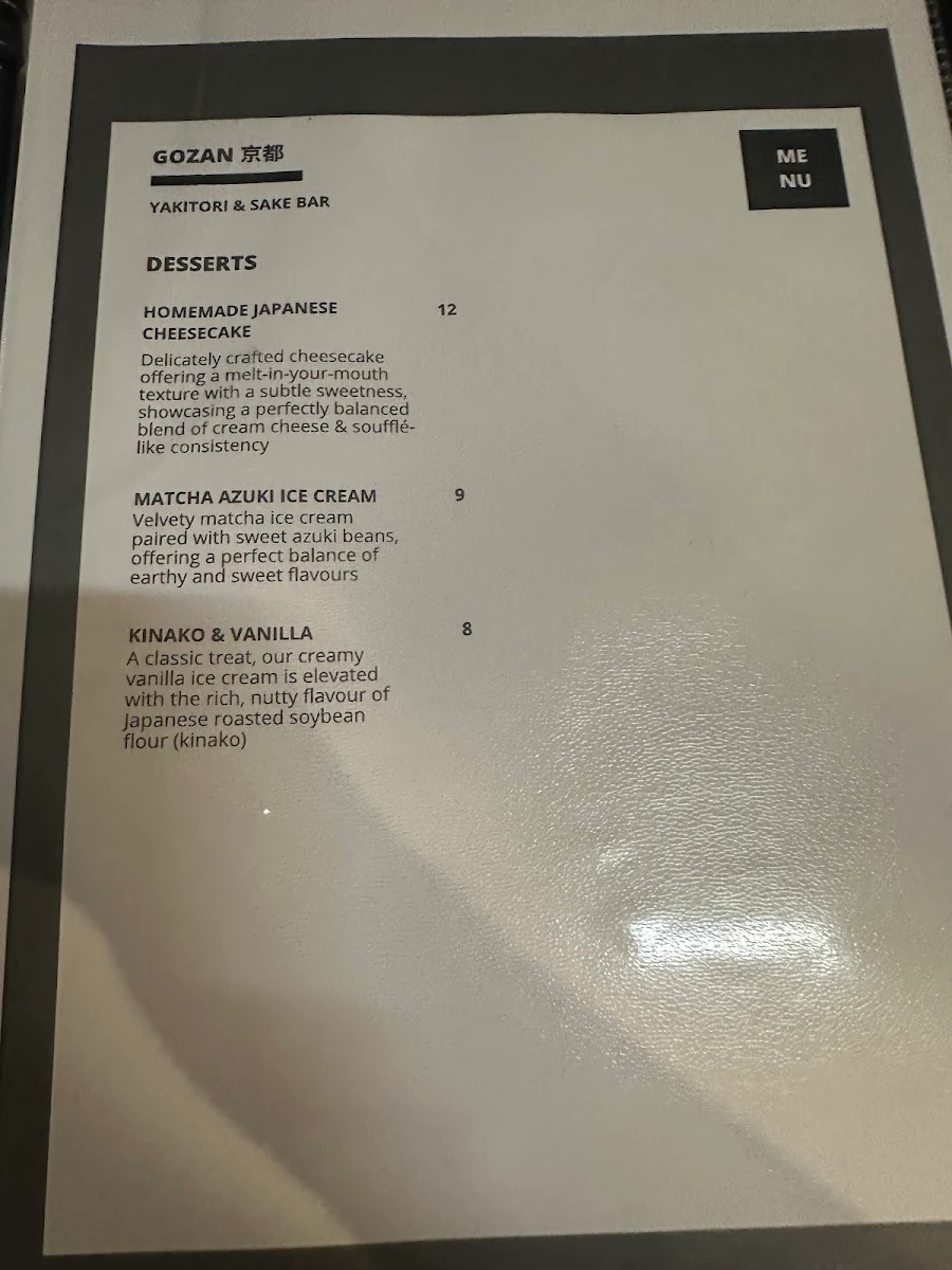Menu, Gozan Kyoto Charcoal Grill Izakaya