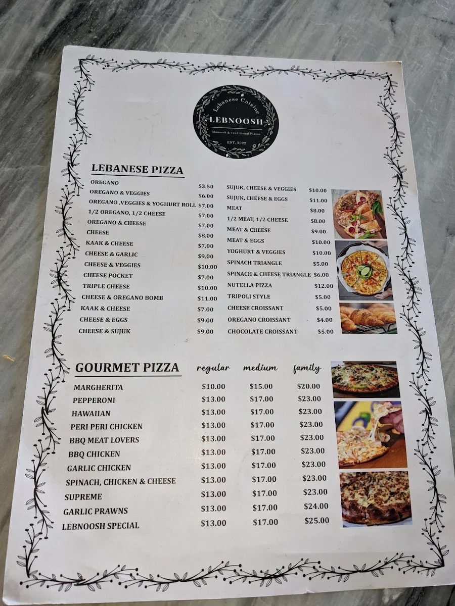 Menu, Lebnoosh - Get Your Yummy Manoush & Pizza !