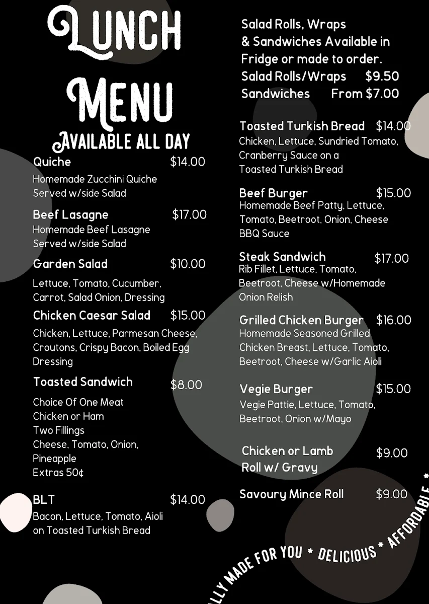 Menu, The Rustic Cafe Gin Gin
