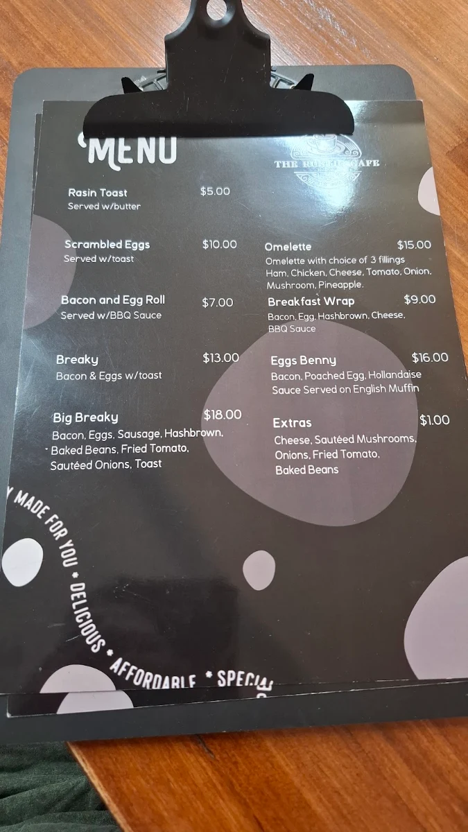 Menu, The Rustic Cafe Gin Gin