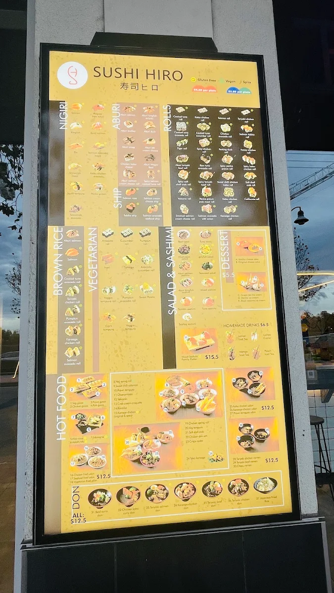 Menu, Sushi Hiro