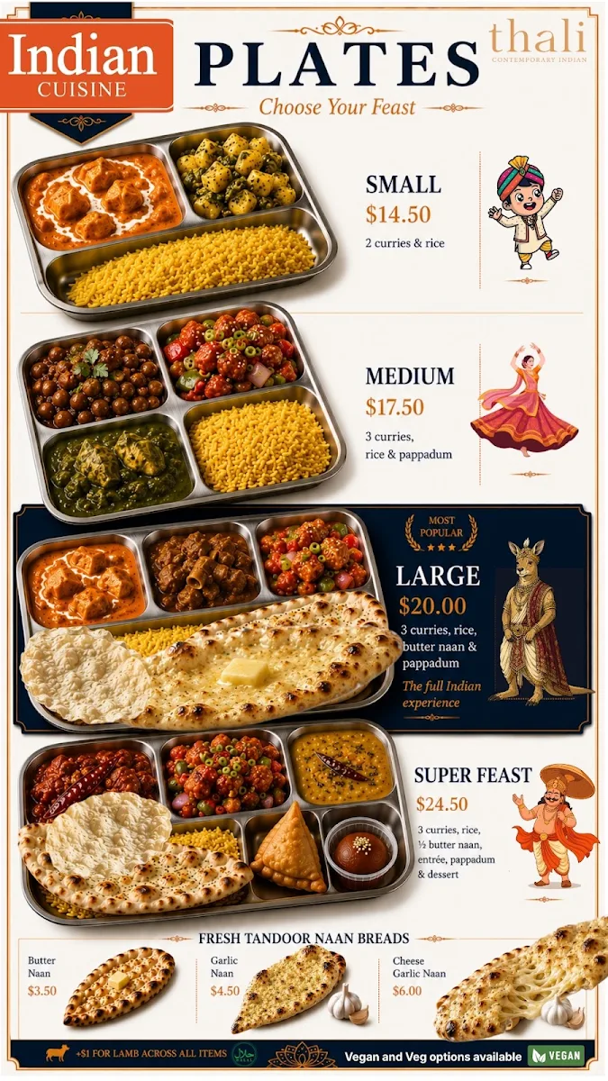 Menu, Thali Contemporary Indian