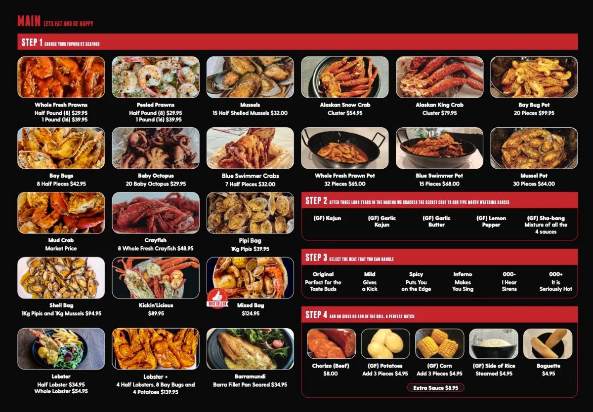 Menu, Kickin' Inn Petersham