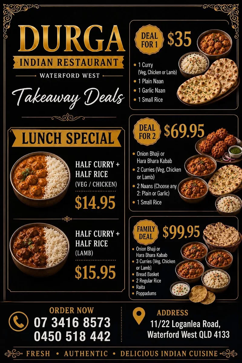 Menu, Durga Indian restaurant - Waterford West