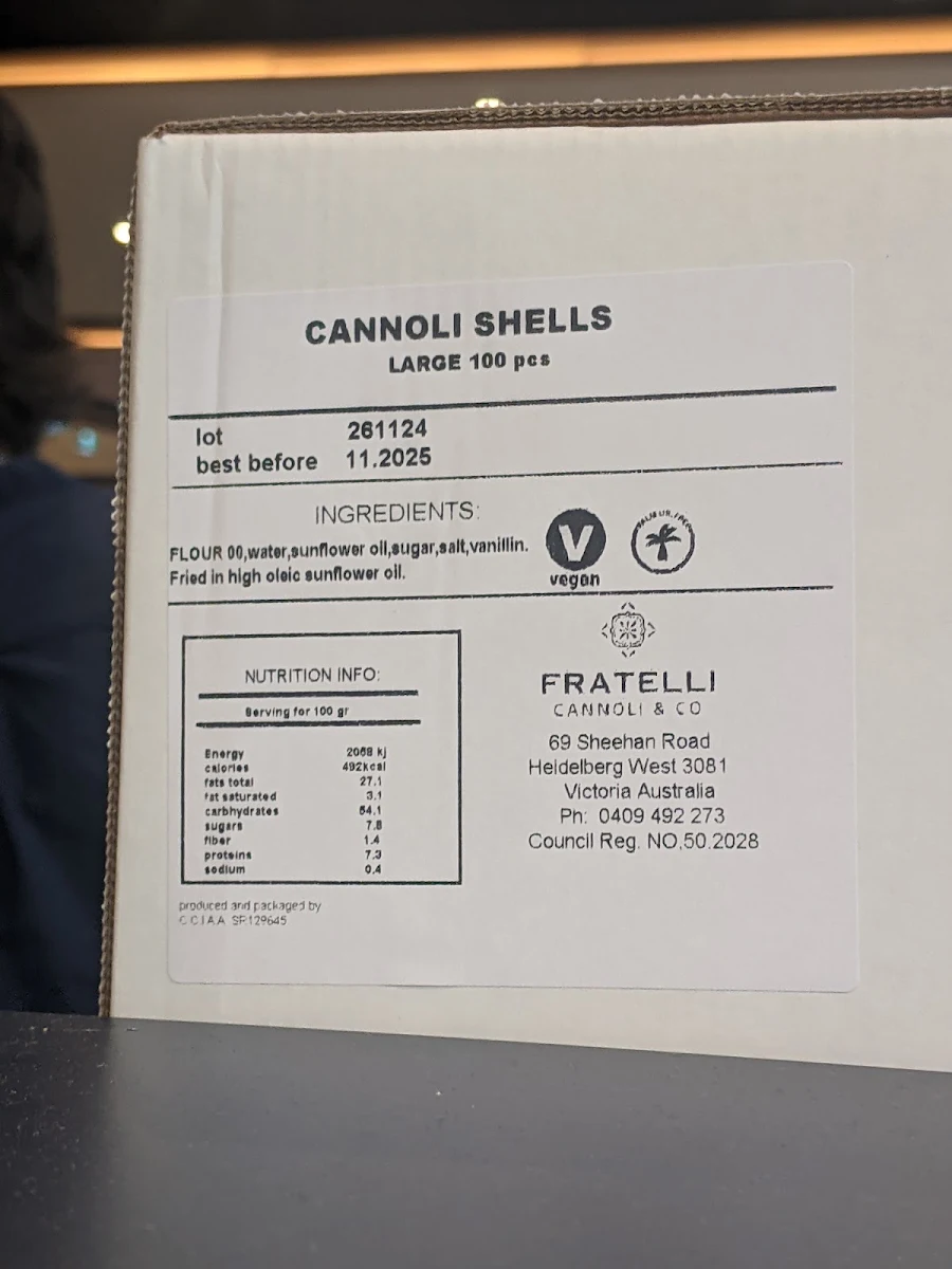 Menu, Cannoleria | Chadstone