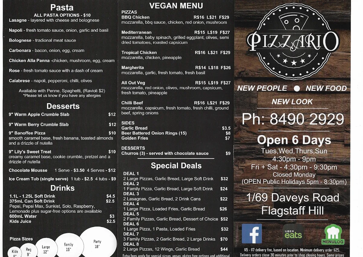 Menu, Pizza Rio