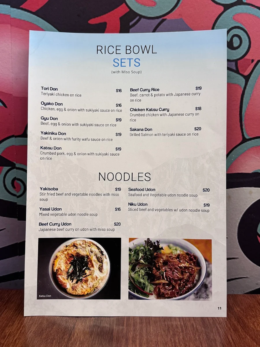 Menu, Issho Japanese