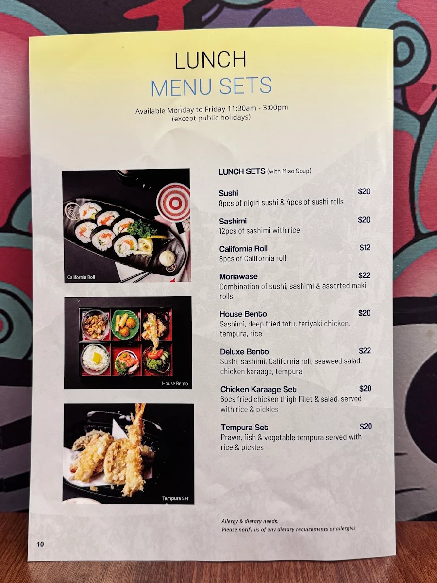 Menu, Issho Japanese