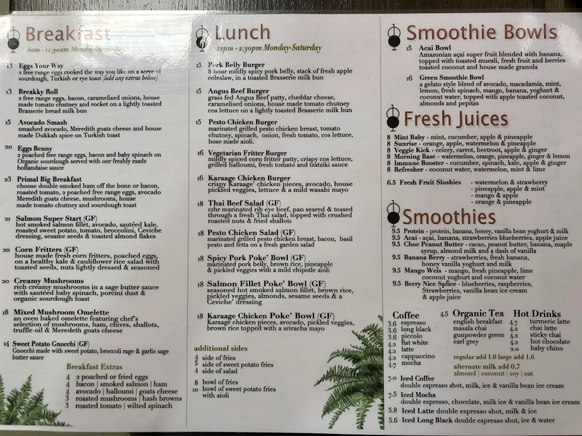 Menu, Primal Barista