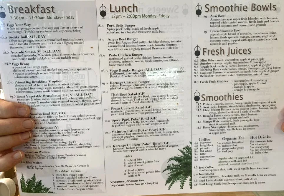 Menu, Primal Barista