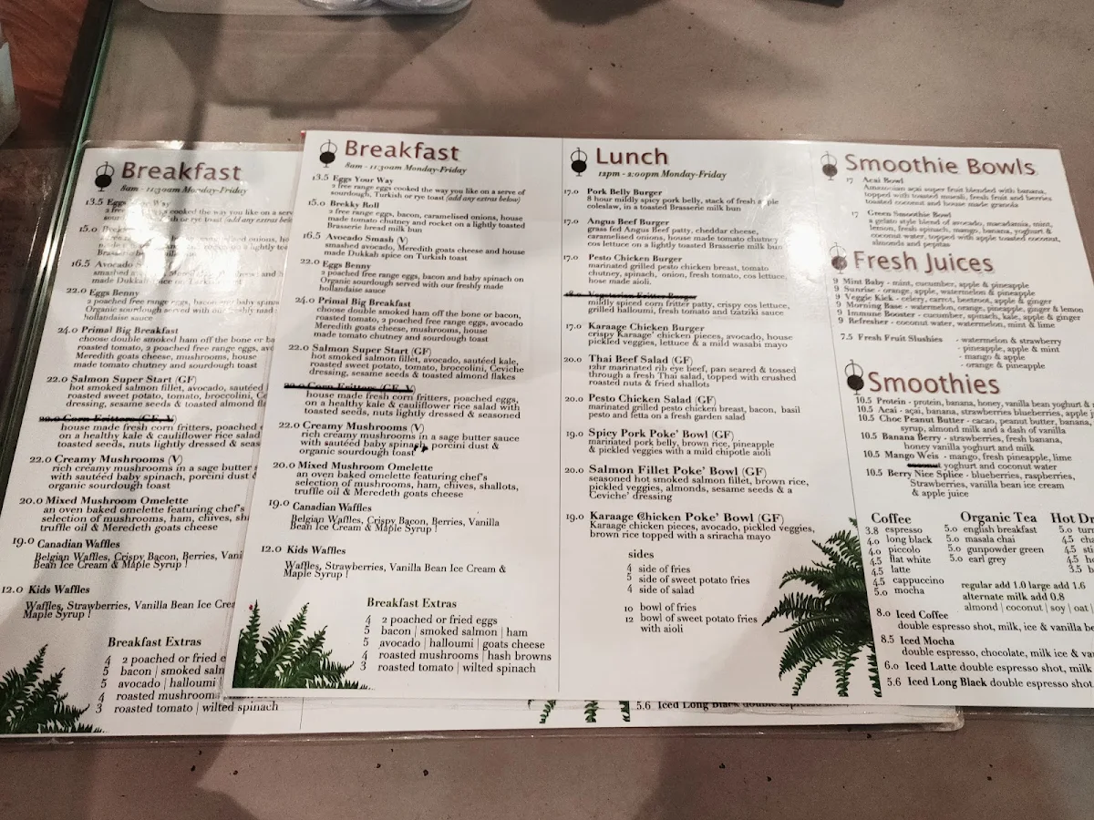 Menu, Primal Barista