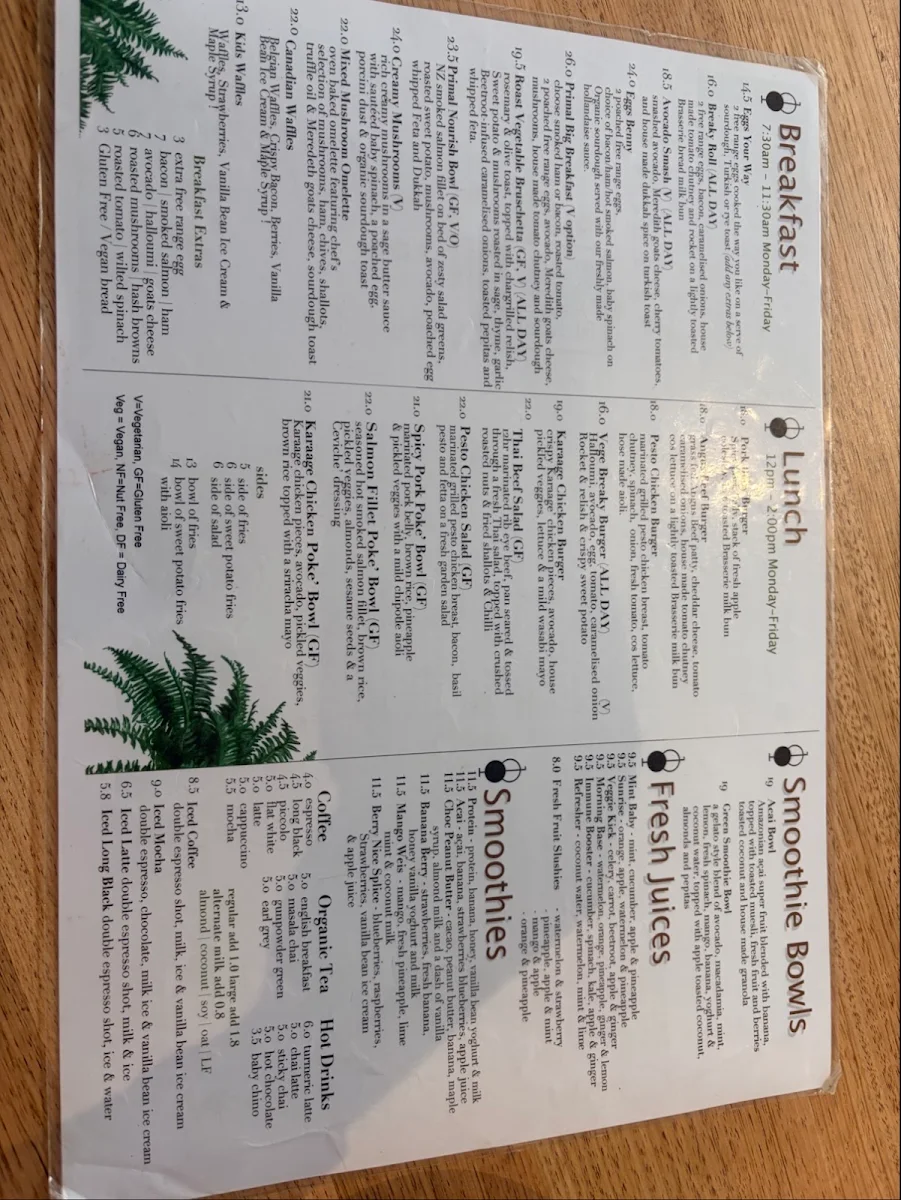 Menu, Primal Barista