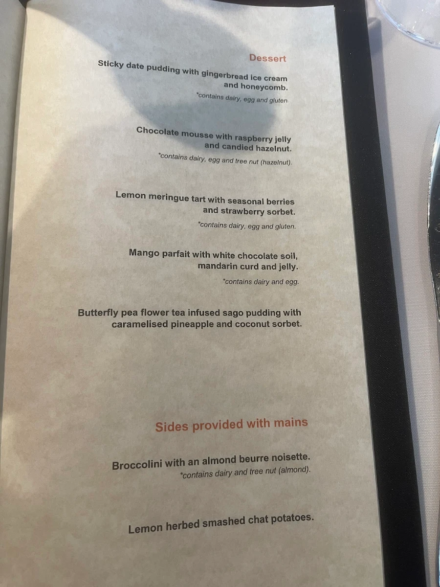 Menu, Rubric Restaurant