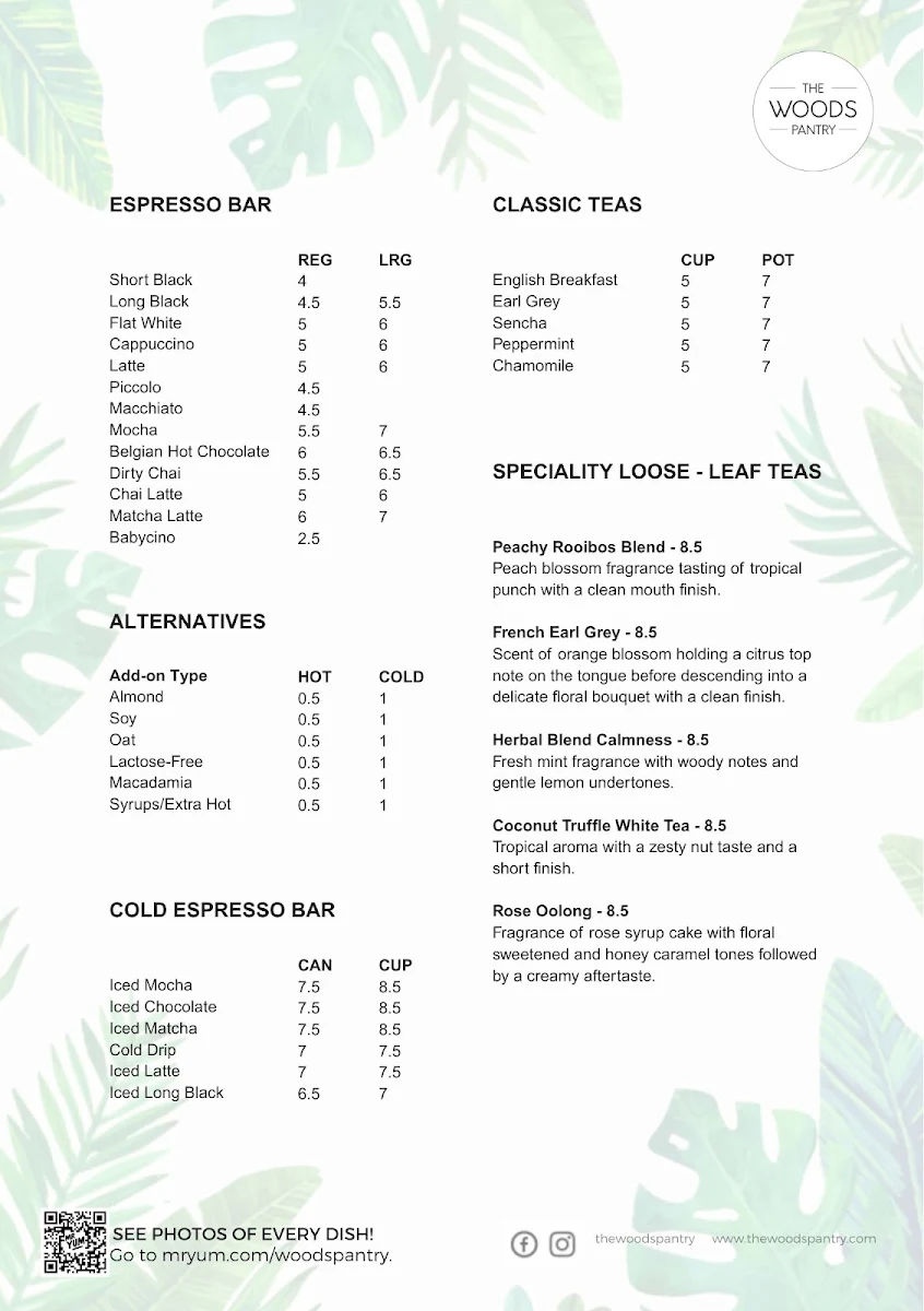Menu, The Woods Pantry