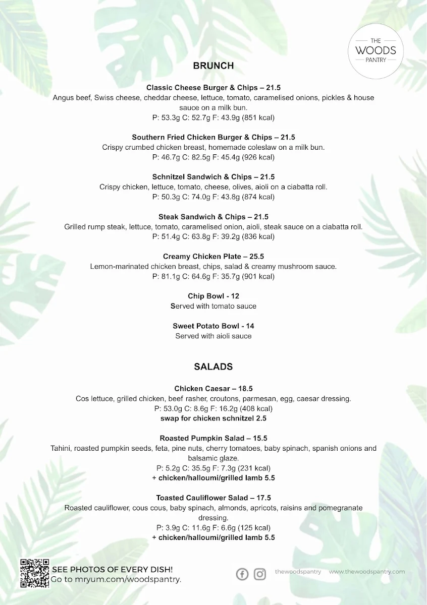 Menu, The Woods Pantry
