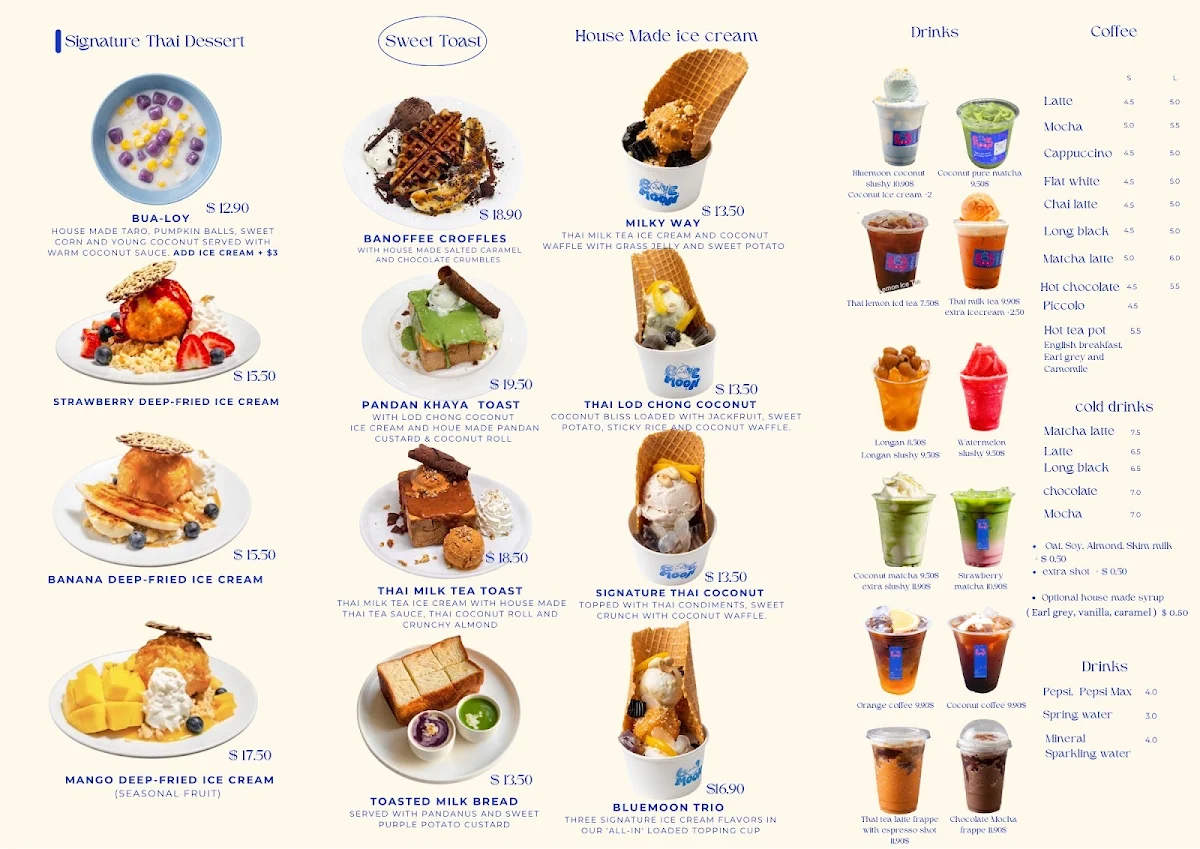 Menu, Blue Moon Cakes & Coffee Thai Cafe
