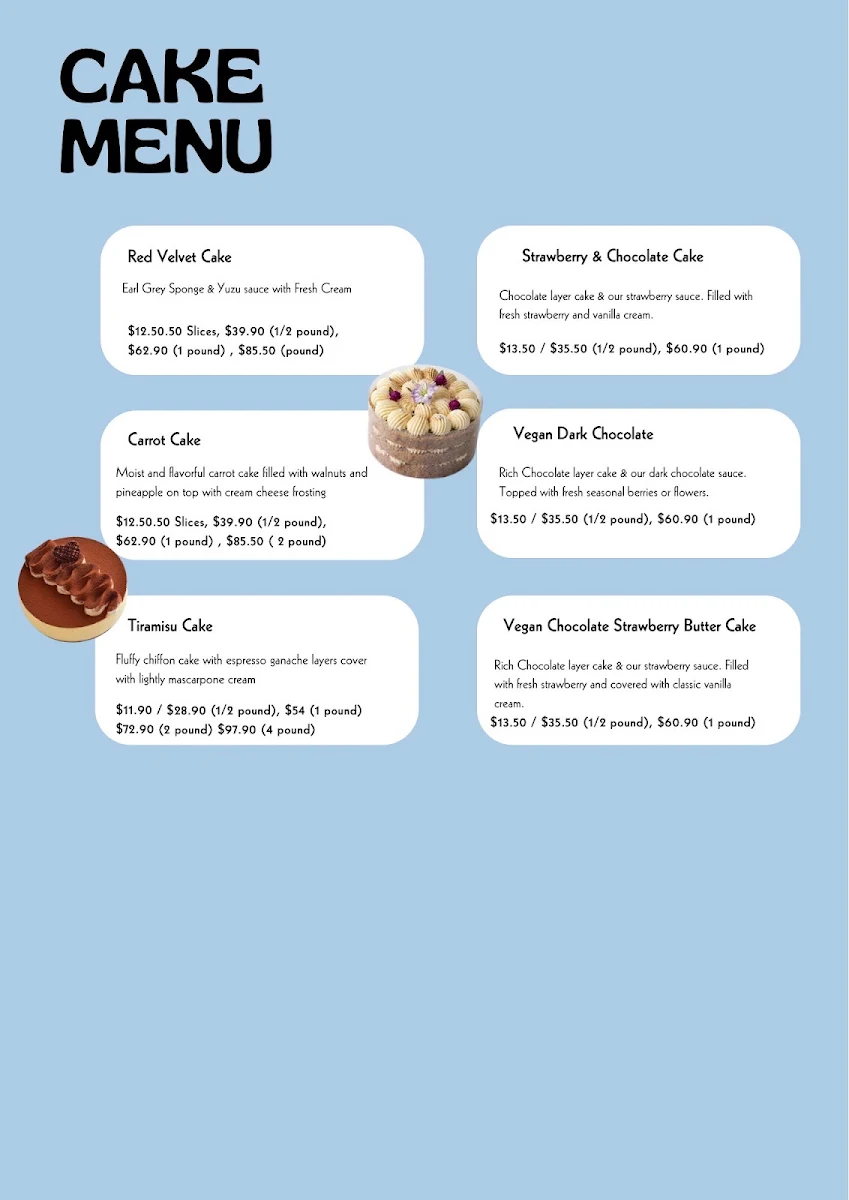 Menu, Blue Moon Cakes & Coffee Thai Cafe