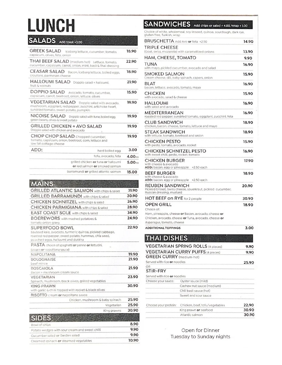 Menu, Bar Doppio