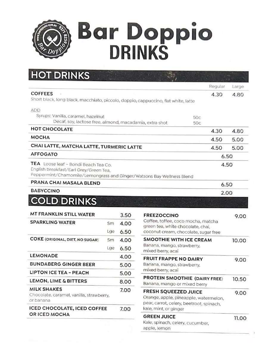 Menu, Bar Doppio