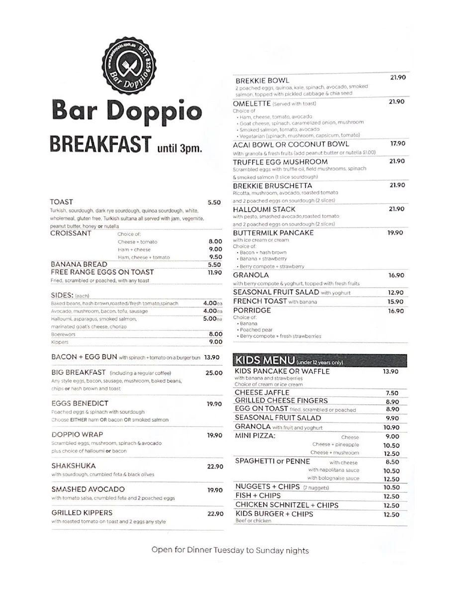 Menu, Bar Doppio