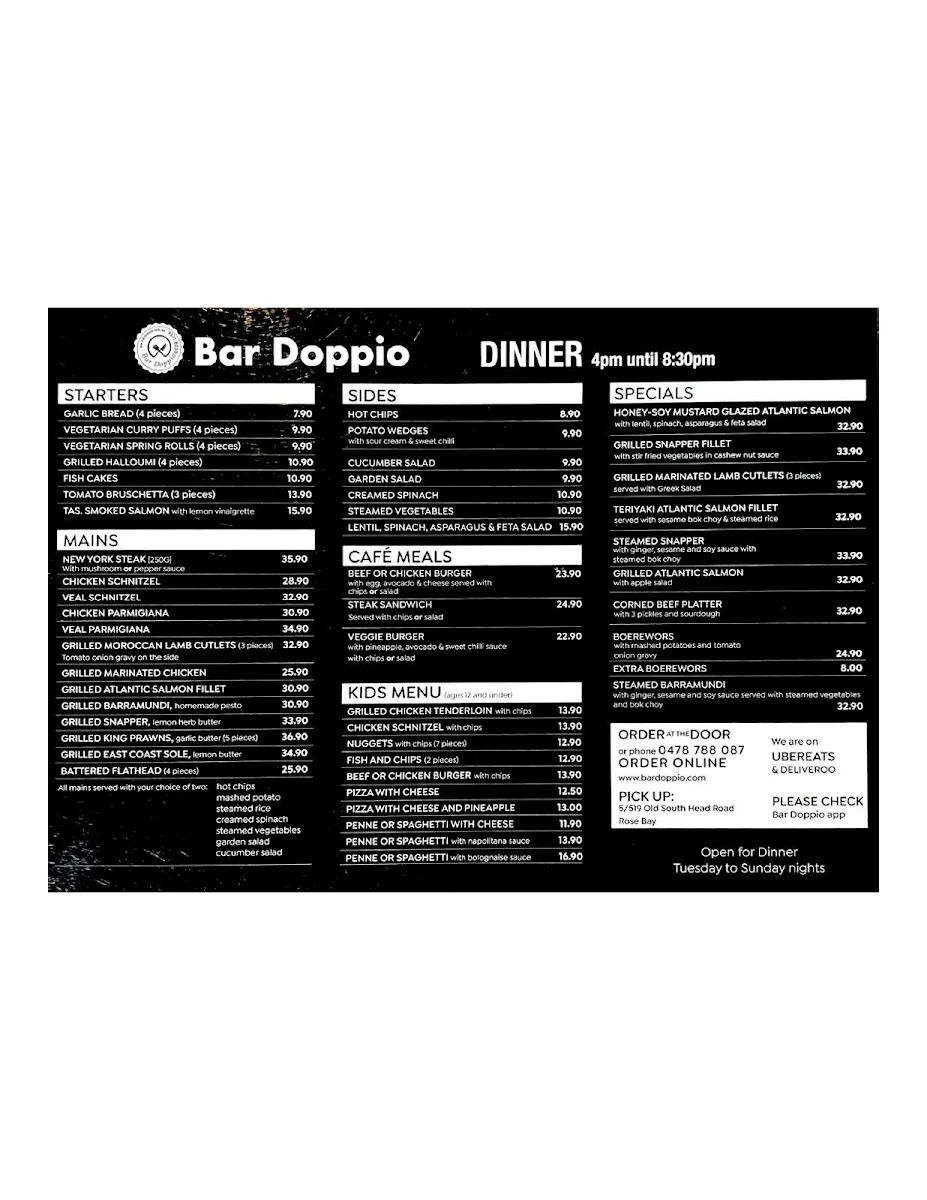 Menu, Bar Doppio