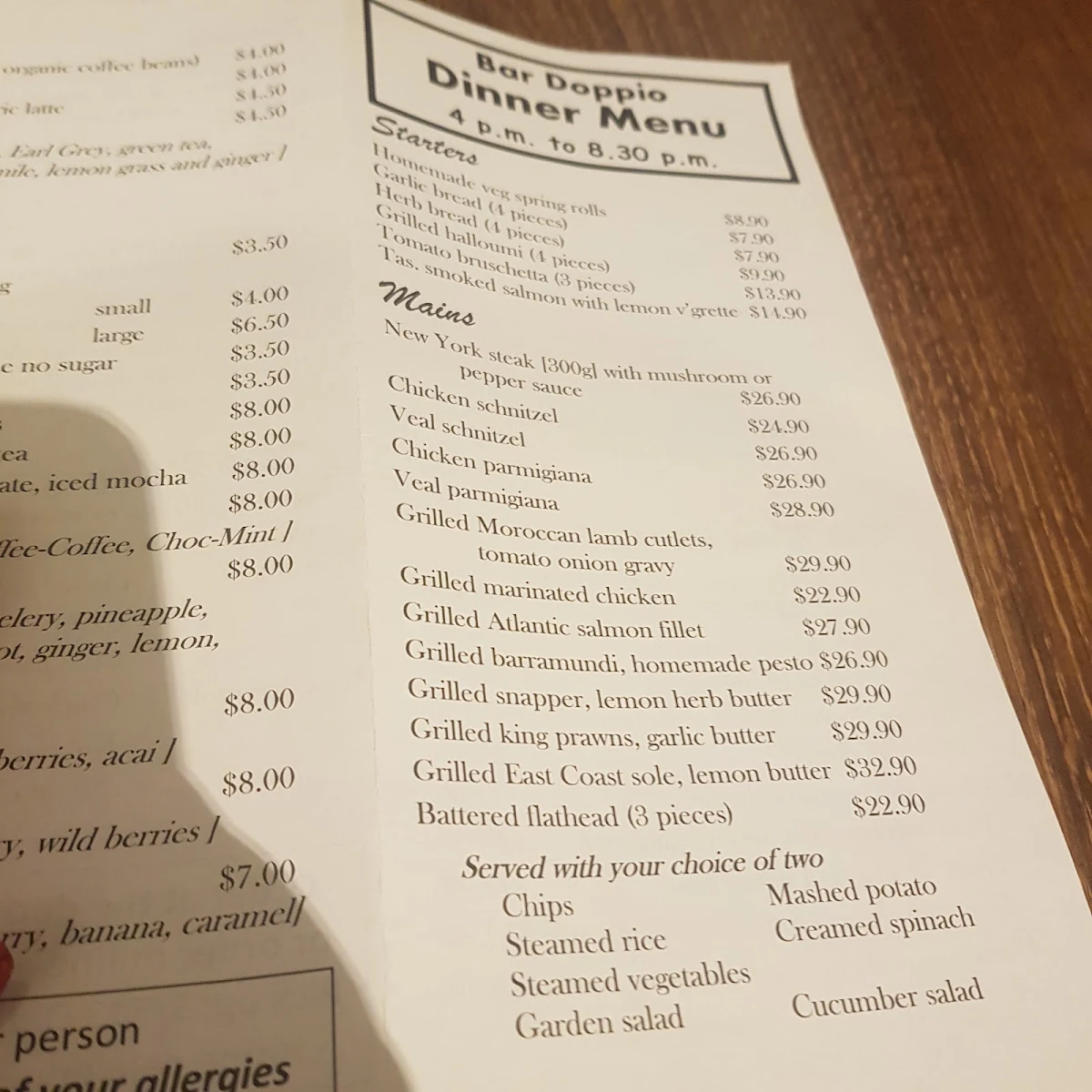 Menu, Bar Doppio