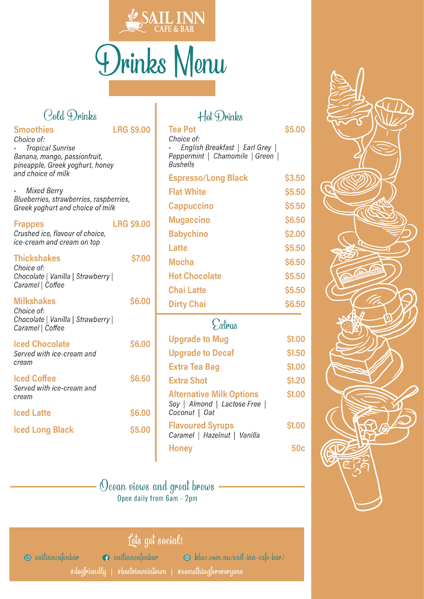 Menu, Sail Inn Cafe & Bar