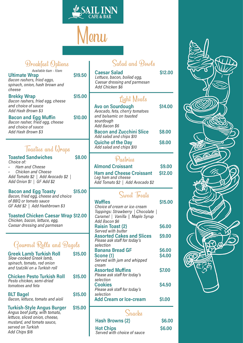 Menu, Sail Inn Cafe & Bar
