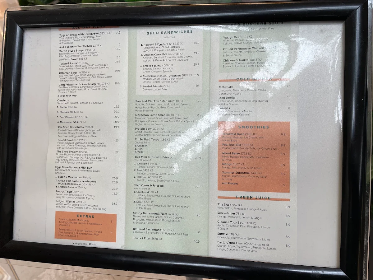 Menu, The Shed Cafe - Liverpool